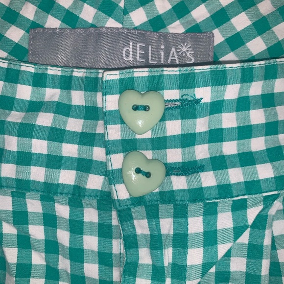 dEliA*s green checkered short size 7 pleated ADORABLE Heart Buttons! - Picture 2 of 10